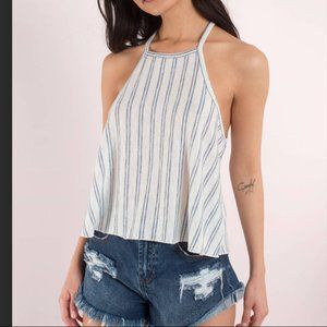 Tobi Tank Top Halter Neckline - Blue White Striped - Large